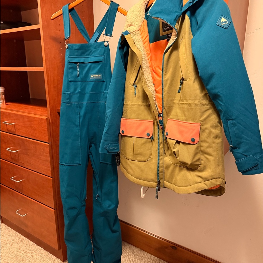 Teal and Olive Snow Jacket and Bib Set - Picture 1 of 4